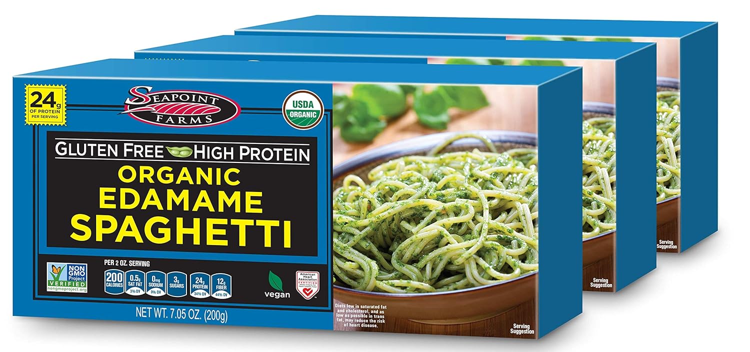 Seapoint Farms Organic Edamame Spaghetti Noodles, 24g High Protein, 1 Ingredient, Low Carb, Gluten Free, Vegan, Non-GMO, Kosher, Healthy Plant-Based Pasta for Quick Meals, 7.05 oz (Pack of 3)
