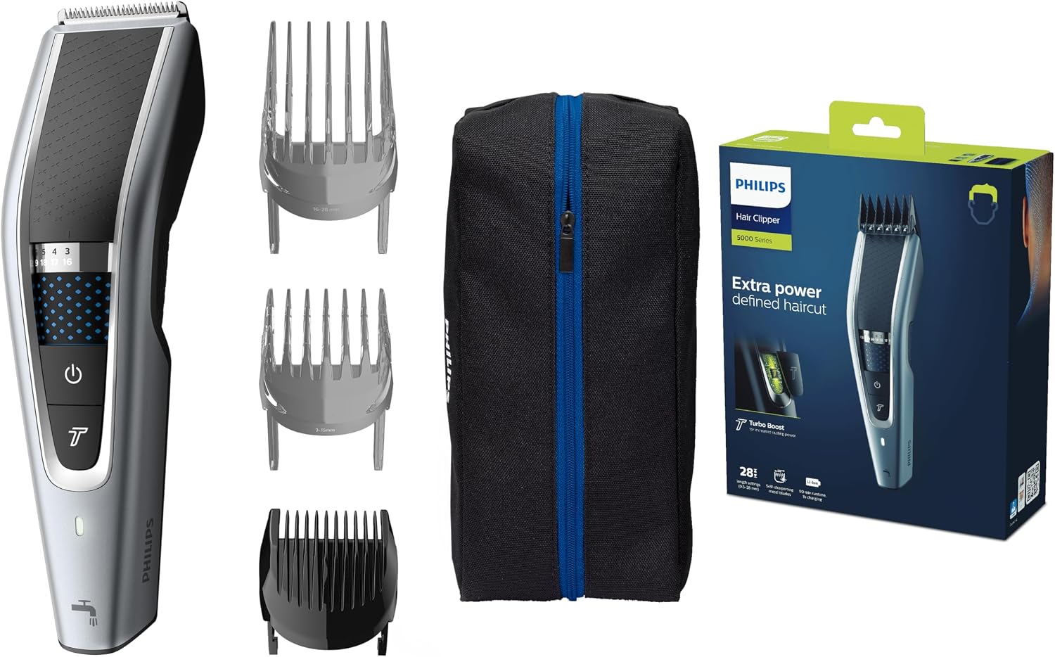 Philips Hair Clippers, Series 5000 Trim-n-Flow PRO Technology Hair Clipper, Fully Washable with Self-Sharpening Stainless Steel Blades, Corded, UK 3-Pin Plug - HC5630/13