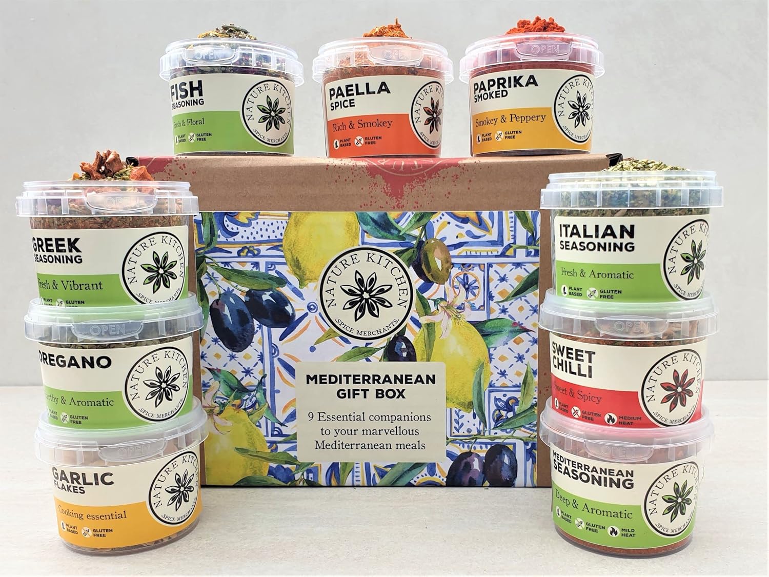 Nature Kitchen Mediterranean Gourmet Seasoning Mix Gift Set. 9X Gluten-Free Herbs and Spices for Cooking Exciting and Healthy New Recipes. Including Paella Spice