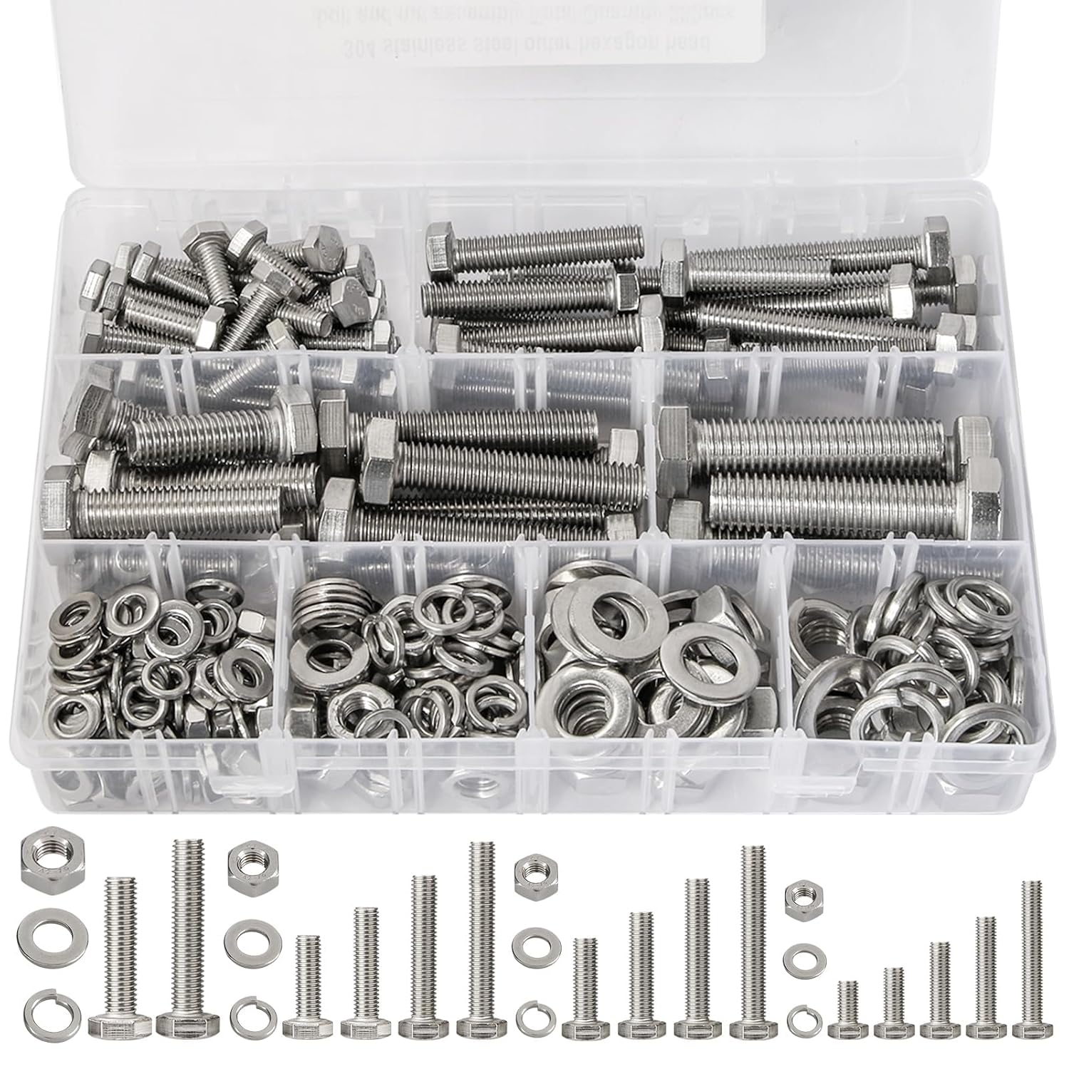 CYLBAQ 232PCS M6 M8 M10 M12 Nut and Bolt Sets, Stainless Steel Hex Head Bolts Nuts and Washers Set Kit Hexagon Machine Screws, Outer Corner Hexagonal Screw Bolt Assortment Kit