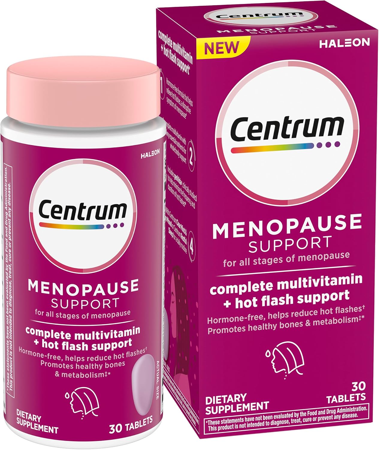 Centrum Complete Multivitamin Supplement, 30 Count | Hot Flash Support Menopause Support Tablets, with Clinically Studied geniVida, Gluten Free, Non-GMO Ingredients