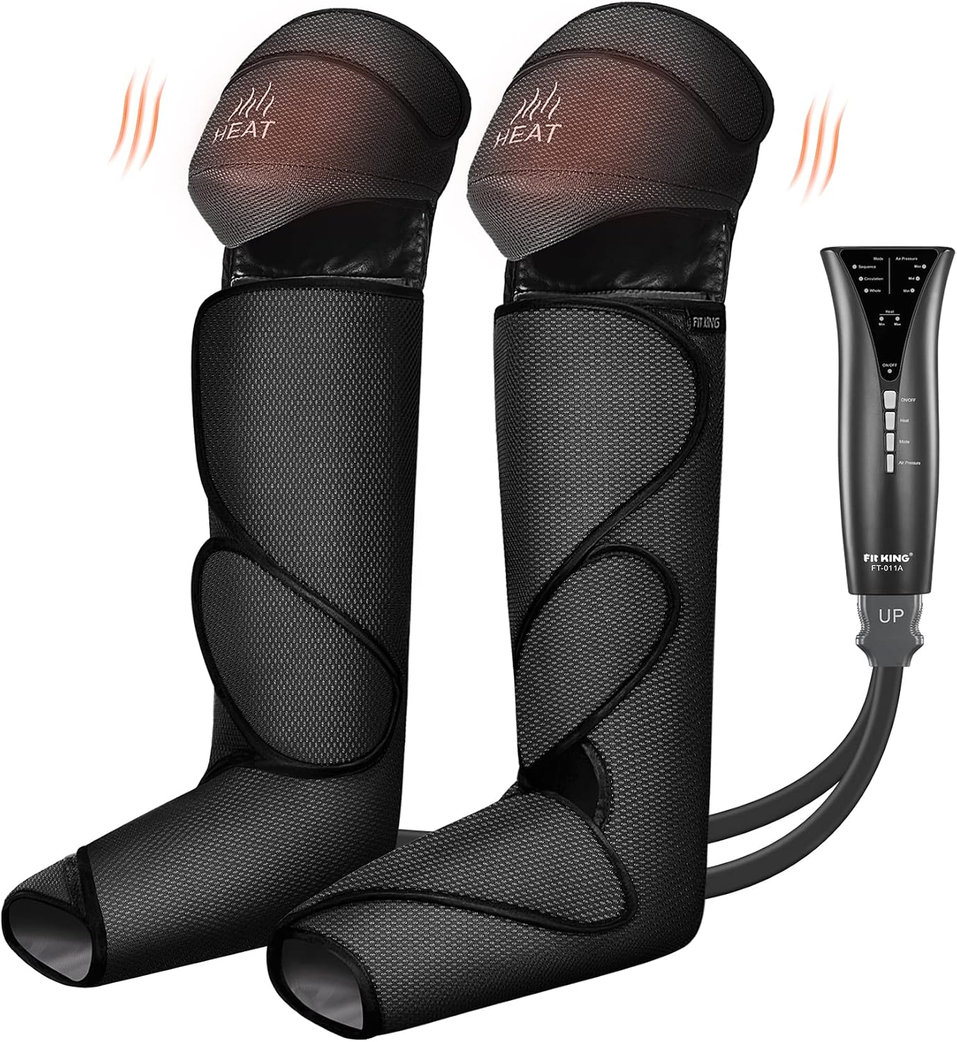 FIT KING Foot and Leg Compression Massager for Circulation and Pain Relief with Knee Heating Therapy - Handheld Controller 3 Modes 3 Intensities - FSA HSA Eligible