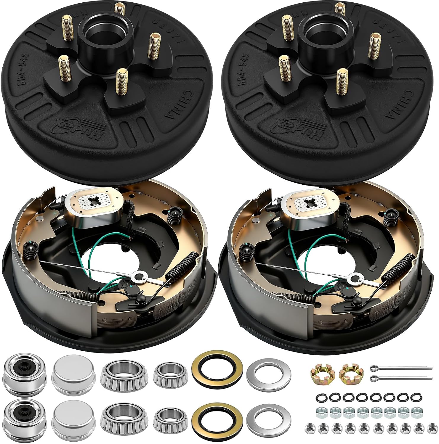 dreamdragon 3500 lbs Trailer Axle Electric Brake Kit, 5-Hole 4.5" Bolt Circle Brake Drum with 10" x 2 1/4" Self-Adjusting Electric Brakes, Replacement 10” Brake Hub Drum Assembly, 1/2''-20 Studs