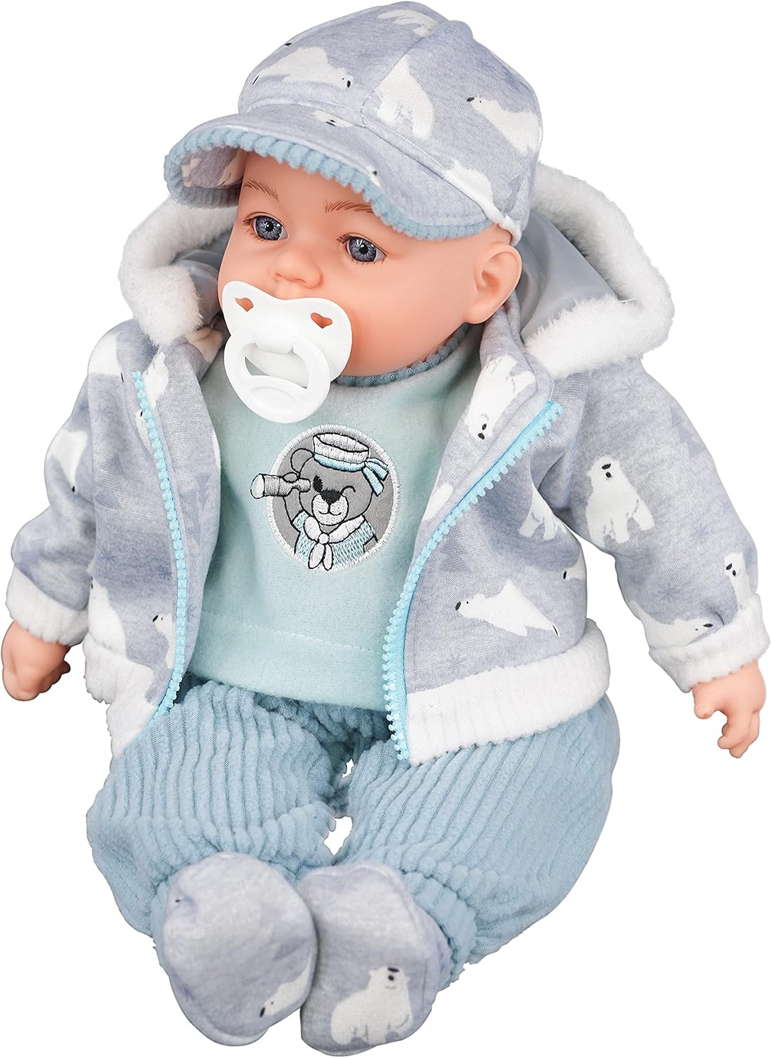 18" Soft Bodied New Born Boy Baby Doll Toy with Dummy and Crying Talking Baby Sounds