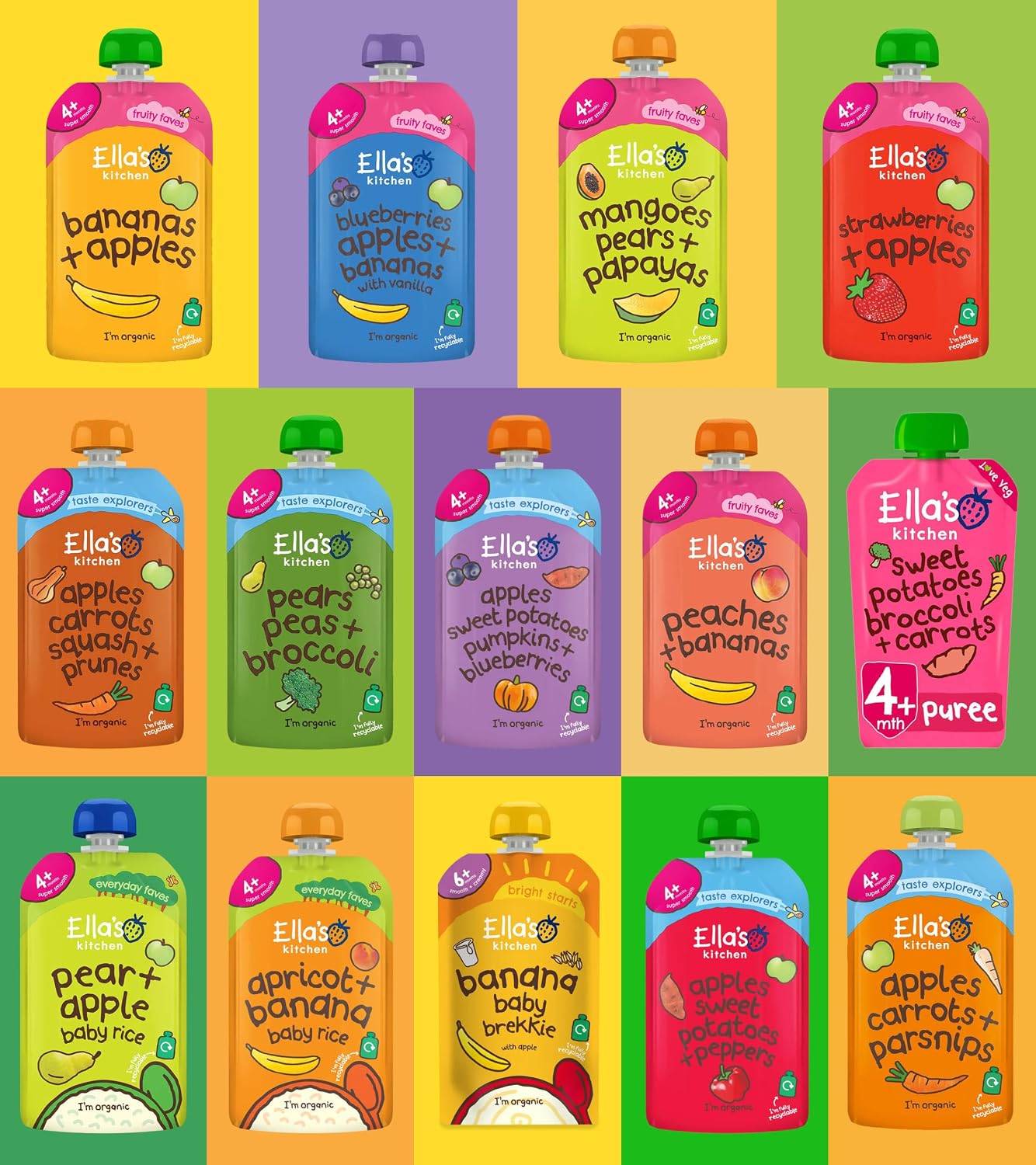 Ella's Kitchen Stage 1 Mixed Case Selections Organic Baby Food From 6+ Months (14x120g)