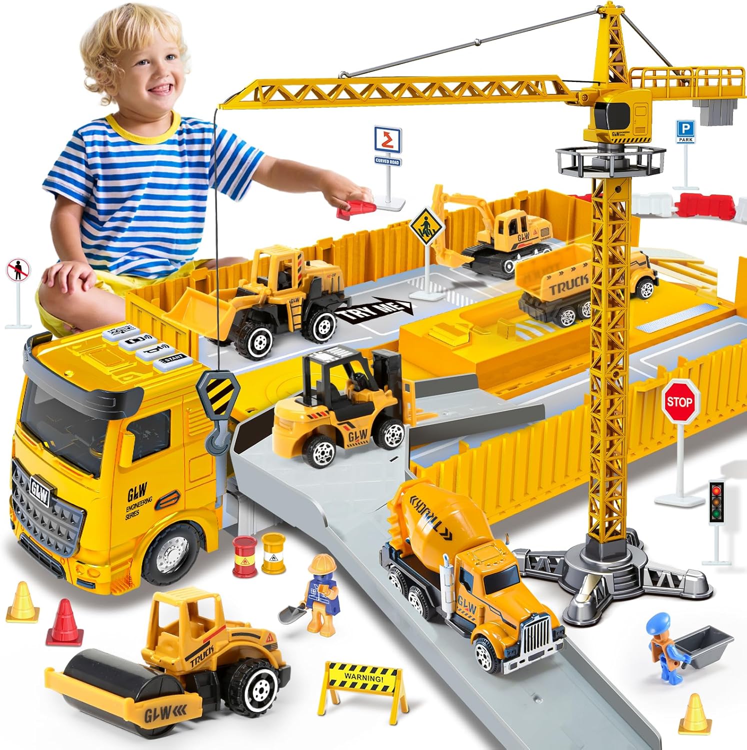 Naxudcoo Construction Toys For 3-7 Year Old Boys: Construction Truck Toy Set Toddler Car Truck Toy - Crane Excavator Digger Dump Trucks, Construction Vehicle Toys For 2 3 4 5 6 7 Year Old Boys Gifts