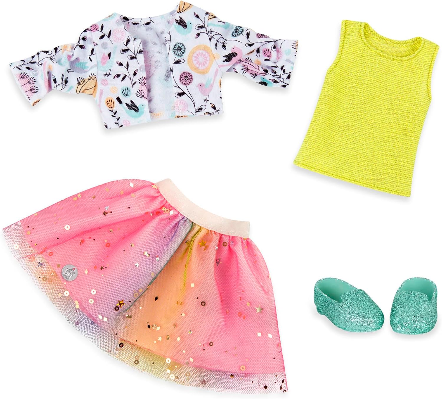 Glitter Girls – 14-Inch Doll Clothes - Shimmer Glimmer Floral Fashion Doll Clothes & Accessories – Urban Top, Flower Jacket & Tutu Skirt Outfit – for 3+ Years Year Old Girls