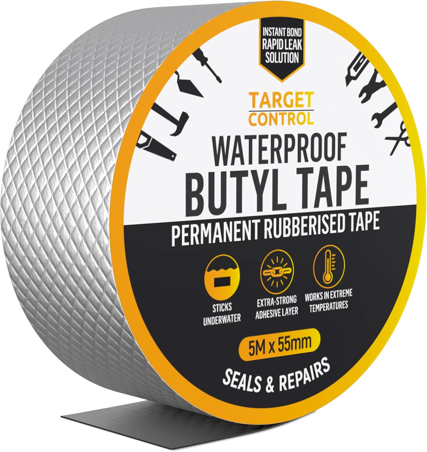 Target Control | Butyl Tape Waterproof | 5M X 55MM | Flashing Tape for Roofing, Gutter Seal. Pipe Leak Seal Tape, Shed Roof Repair