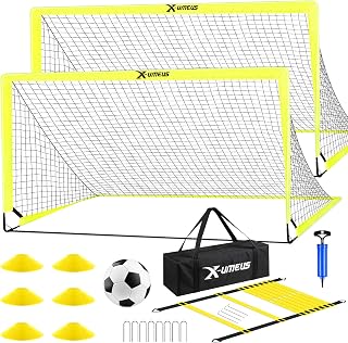 Kids Soccer Goals for Backyard Set of 2, 6x4 ft Portable Pop Up Soccer Goal Training Equipment with Soccer Ball, Ladder and Cones, Soccer Nets for Backyard for Kids Youth Toddler Outdoor Sports Games