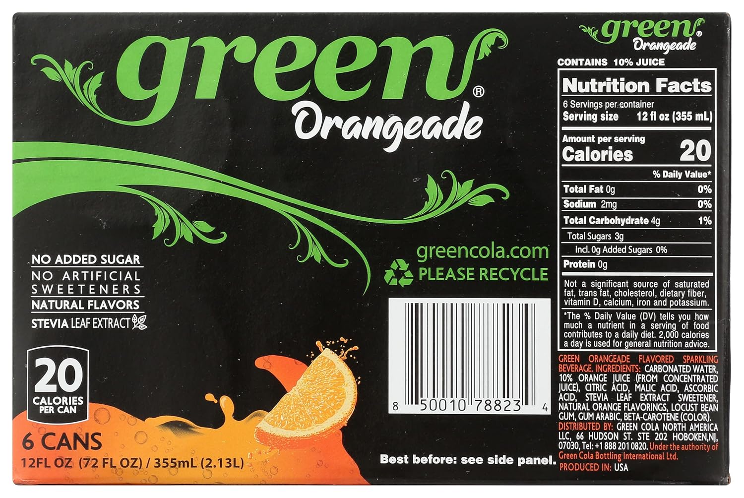 Green Soda Sparkling Orangeade with Real Fruit Juice, Naturally Sweetened, No Artificial Sweeteners, Natural Flavors, 66.9 Fluid Ounce (Pack of 4)