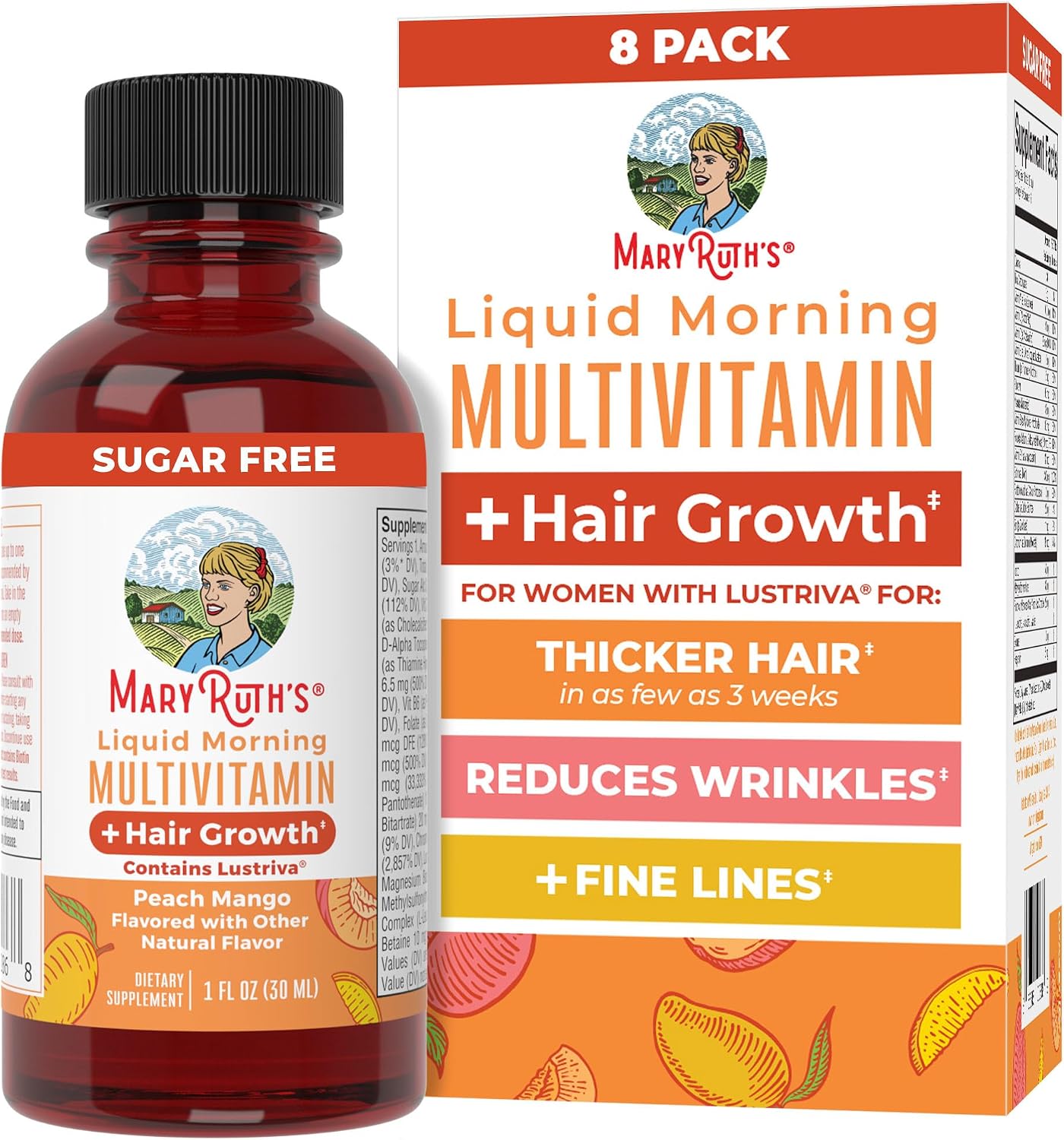 MARYRUTH'S Liquid Multivitamin + Hair Growth Travel Pack, 1 Fl Oz, 8 Pack