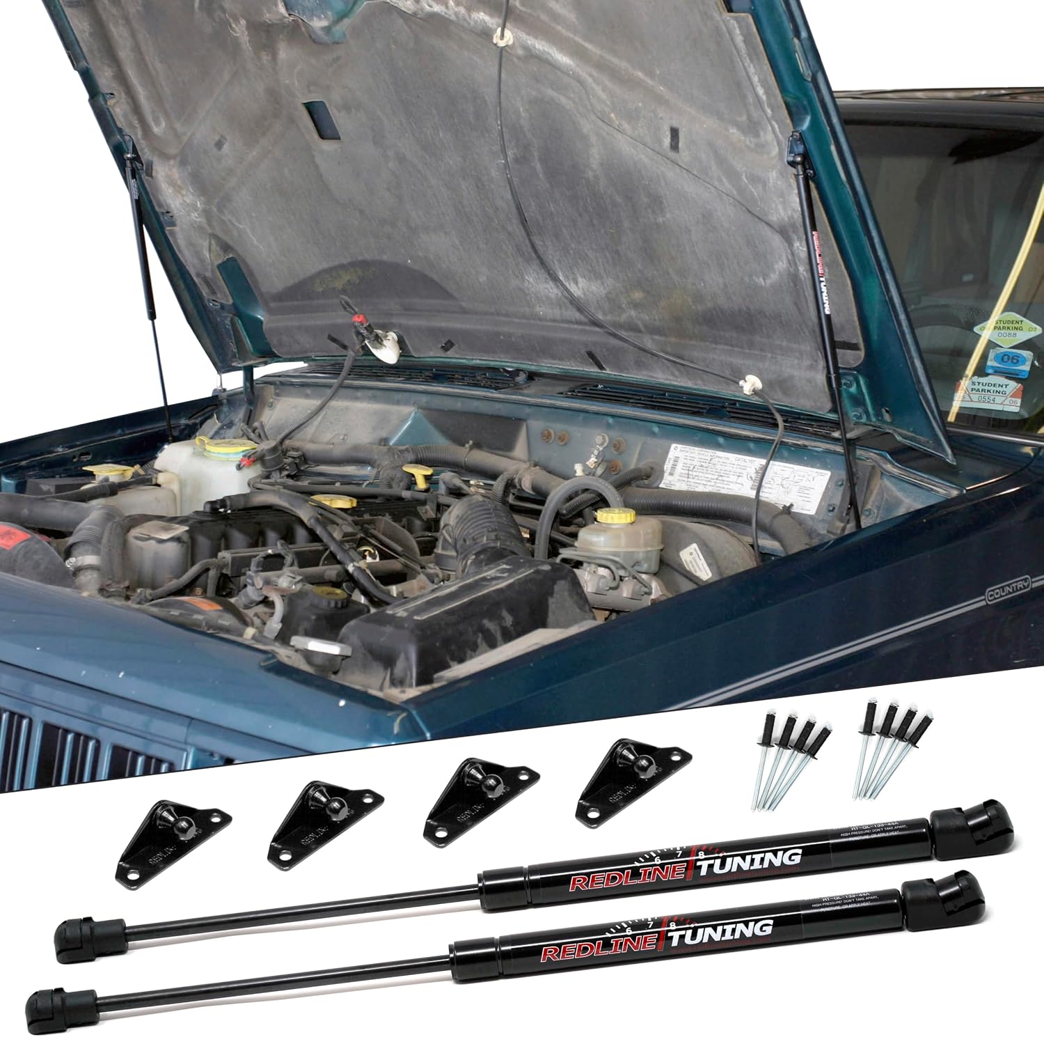 Redline Tuning 21-20001-02 Hood QuickLIFT Plus System Compatible with Jeep Cherokee 1986-2001 (All Black Components)