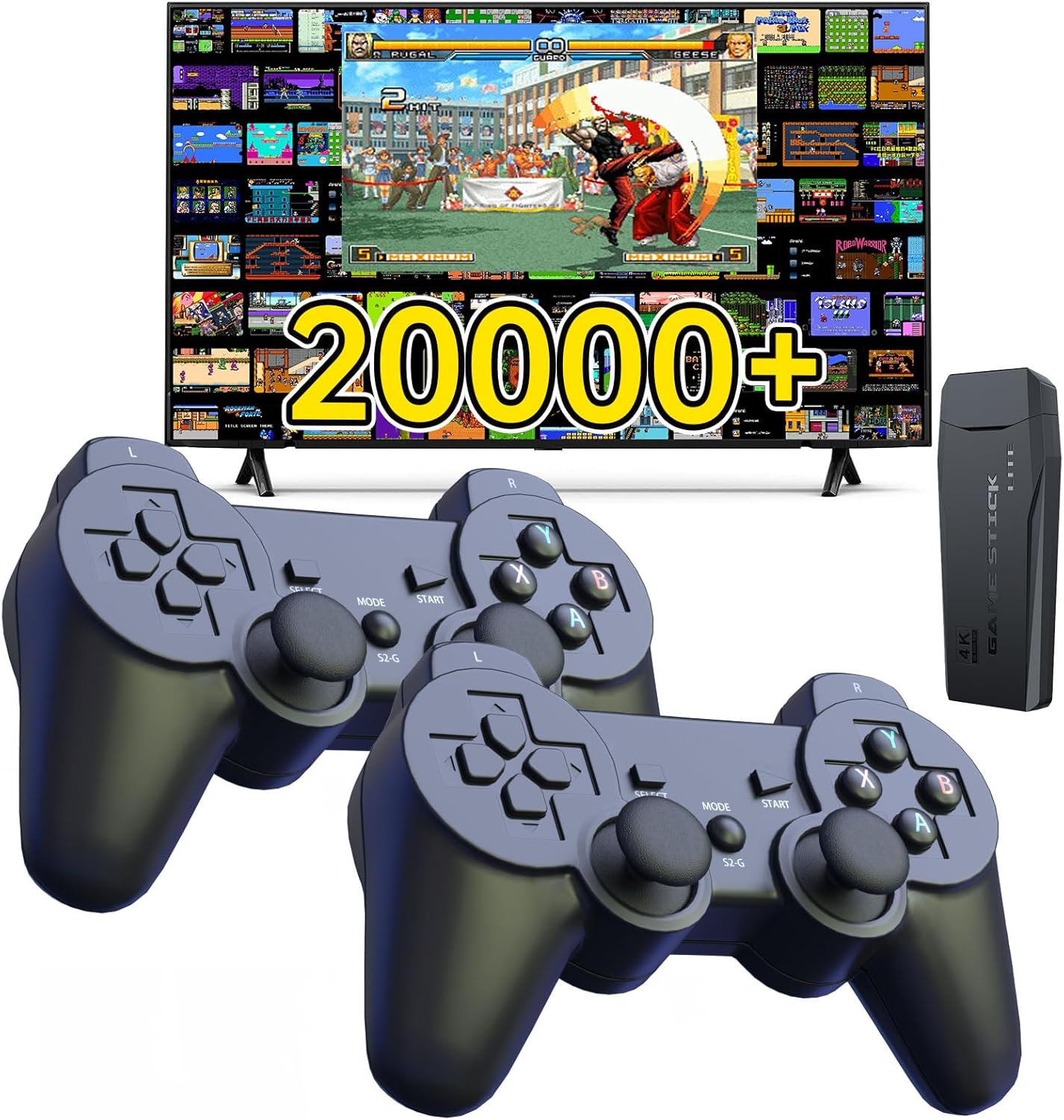 Retro Game Console 20000+ Games,64GB,4k Definition,Game Stick with Built-in 9 Emulators&Dual 2.4G Wireless Controllers,Plug and Retro Play Video Games for TV.