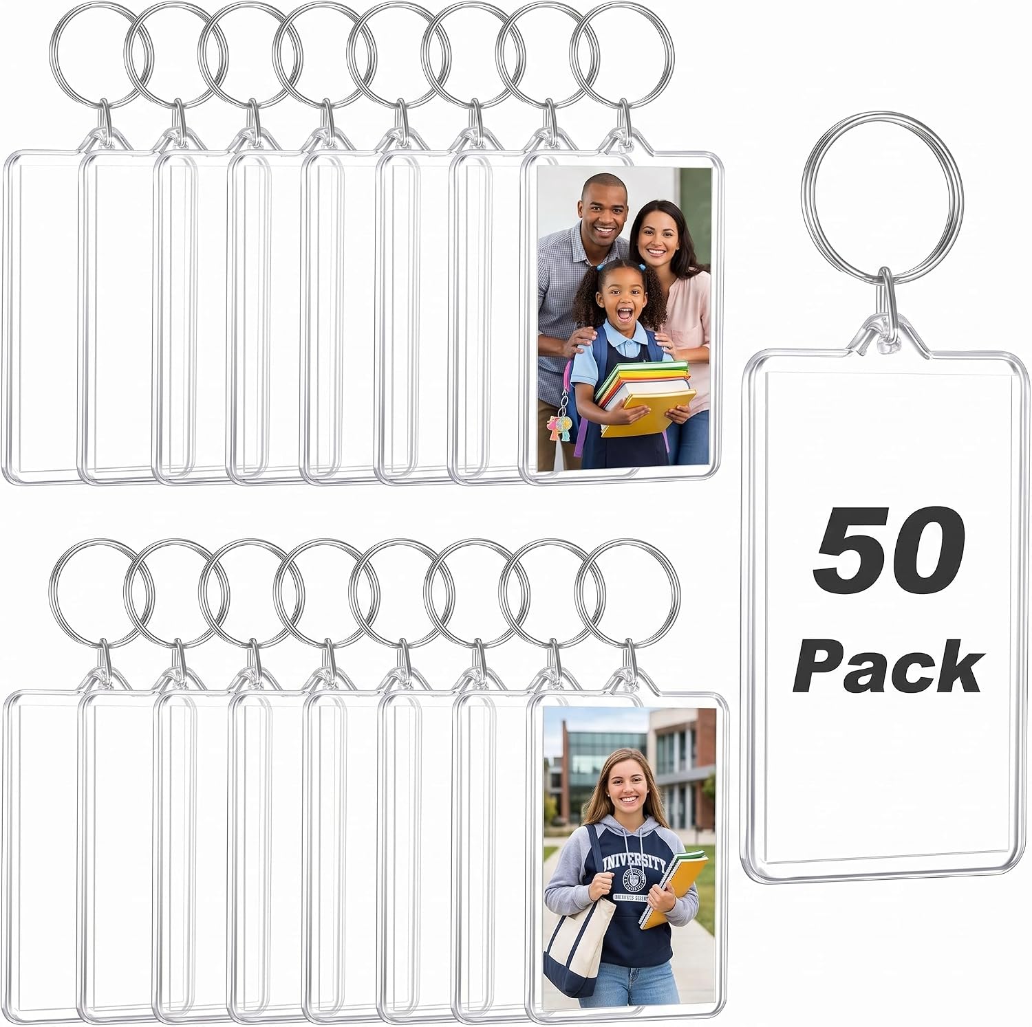 Yaomiao Acrylic Photo Frame Keychain Holder Photo Picture Insert Blank Keyring for DIY Craft