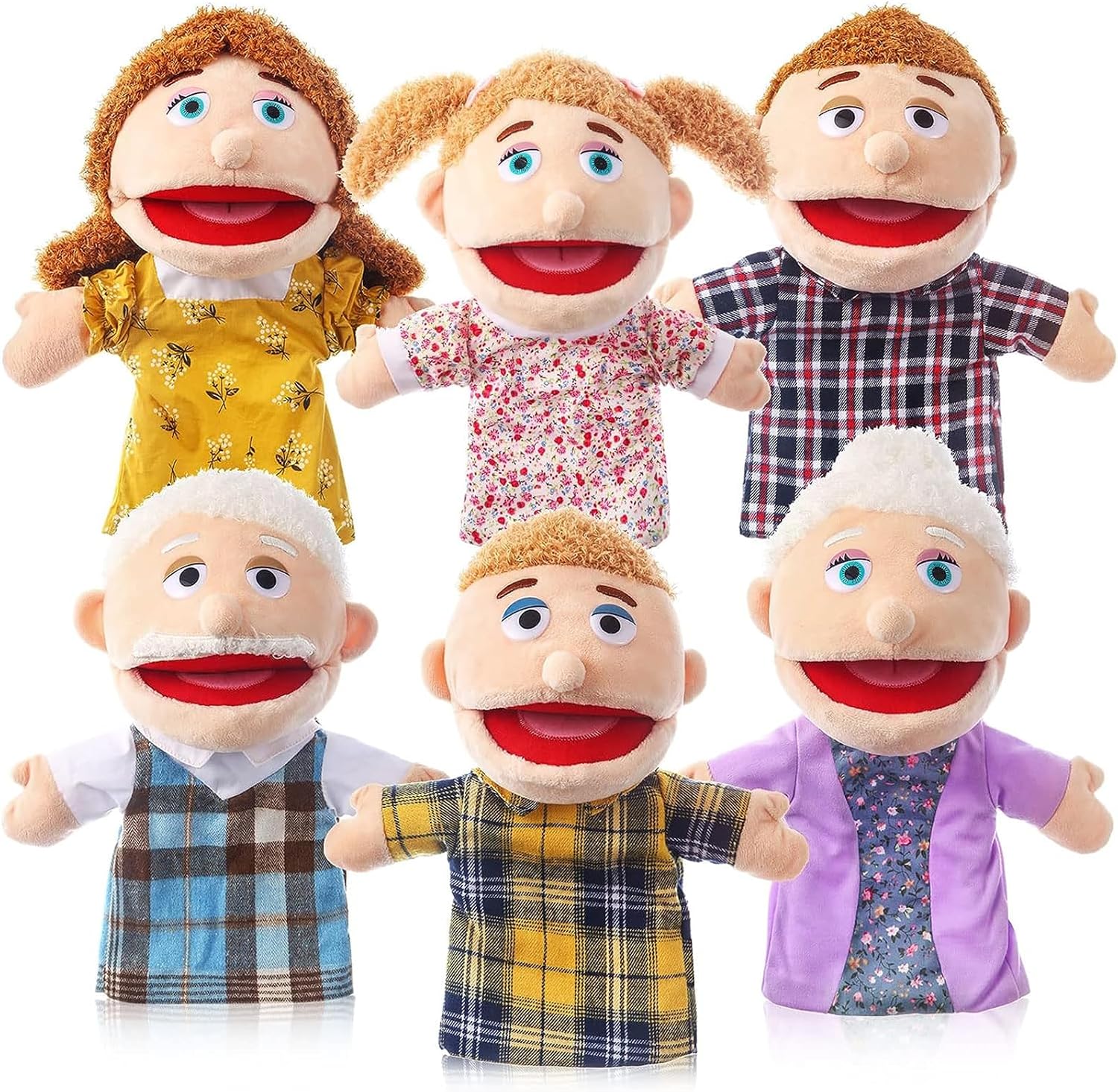 6 Pcs Family Members Hand Puppets - 12 Inch Mouth Opening Plush Toys for Kids Storytelling & Imaginative Pretend Play