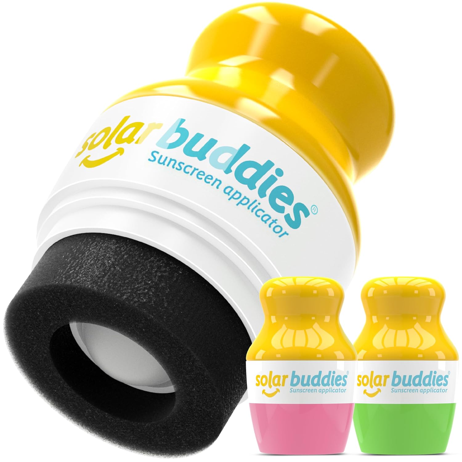 Solar Buddies Sunscreen Applicator – Green & Pink Duo – BPA-Free Refillable Roll-on Sponge for Sunscreens & Lotions – For Kids, Adults & Families – 3.4Fl Oz – Perfect for Travel