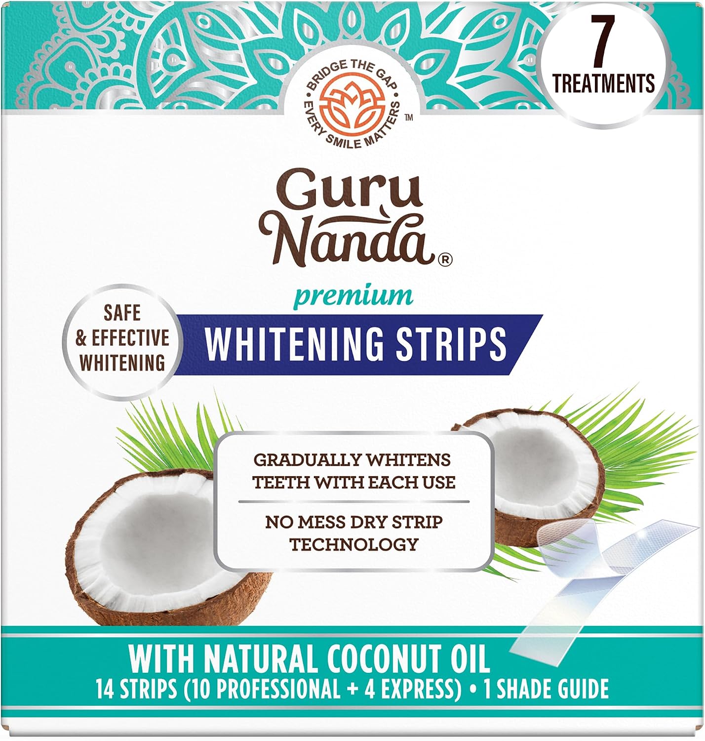 GuruNanda Teeth Whitening Strips Kit - 7-Day Treatment with Non-Slip, Dry Strip Technology - Whitening Designed with Care for a Brighter Smile