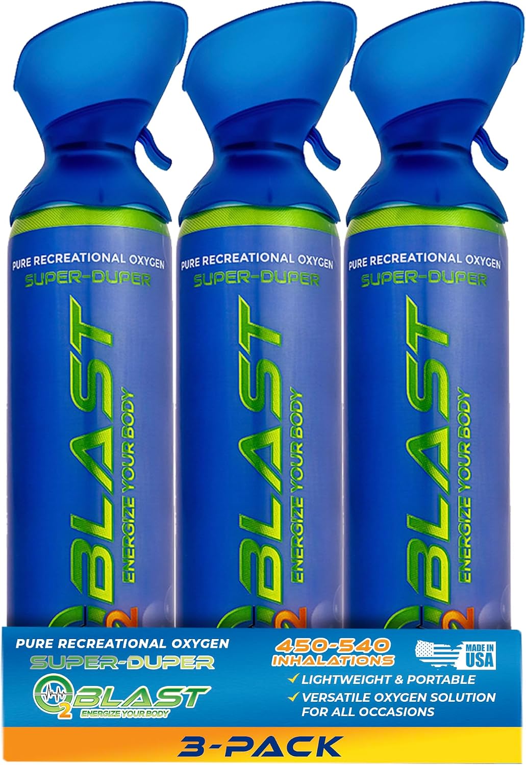 O2 Blast - 10L Portable Oxygen Can with Custom Breathing Mask, 3-Pack