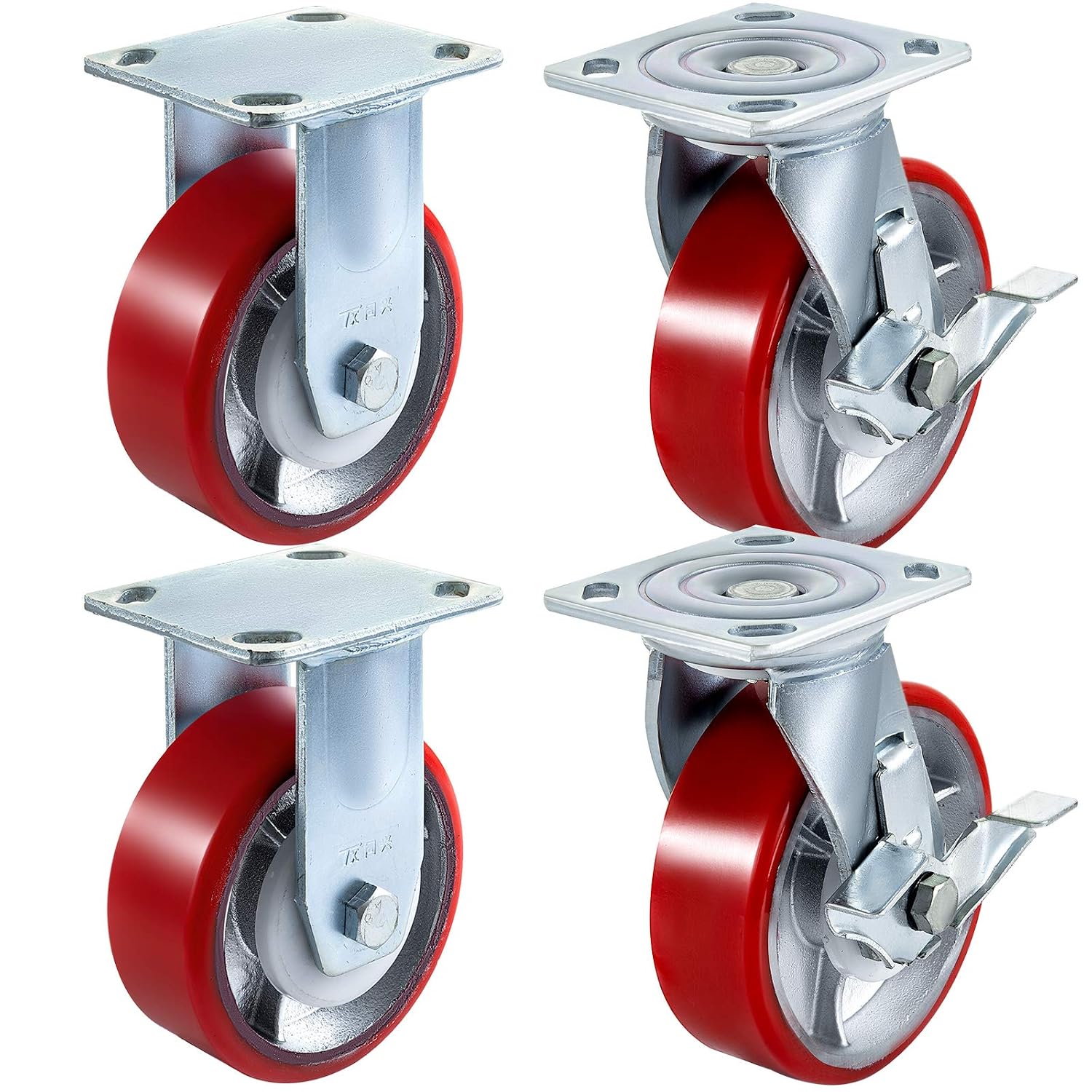 BestEquip 4 Pack 6" x 2" Caster Wheels: 2 Rigid & 2 Swivel, Polyurethane, 1000LBS Capacity, Heavy Duty, Easy Install