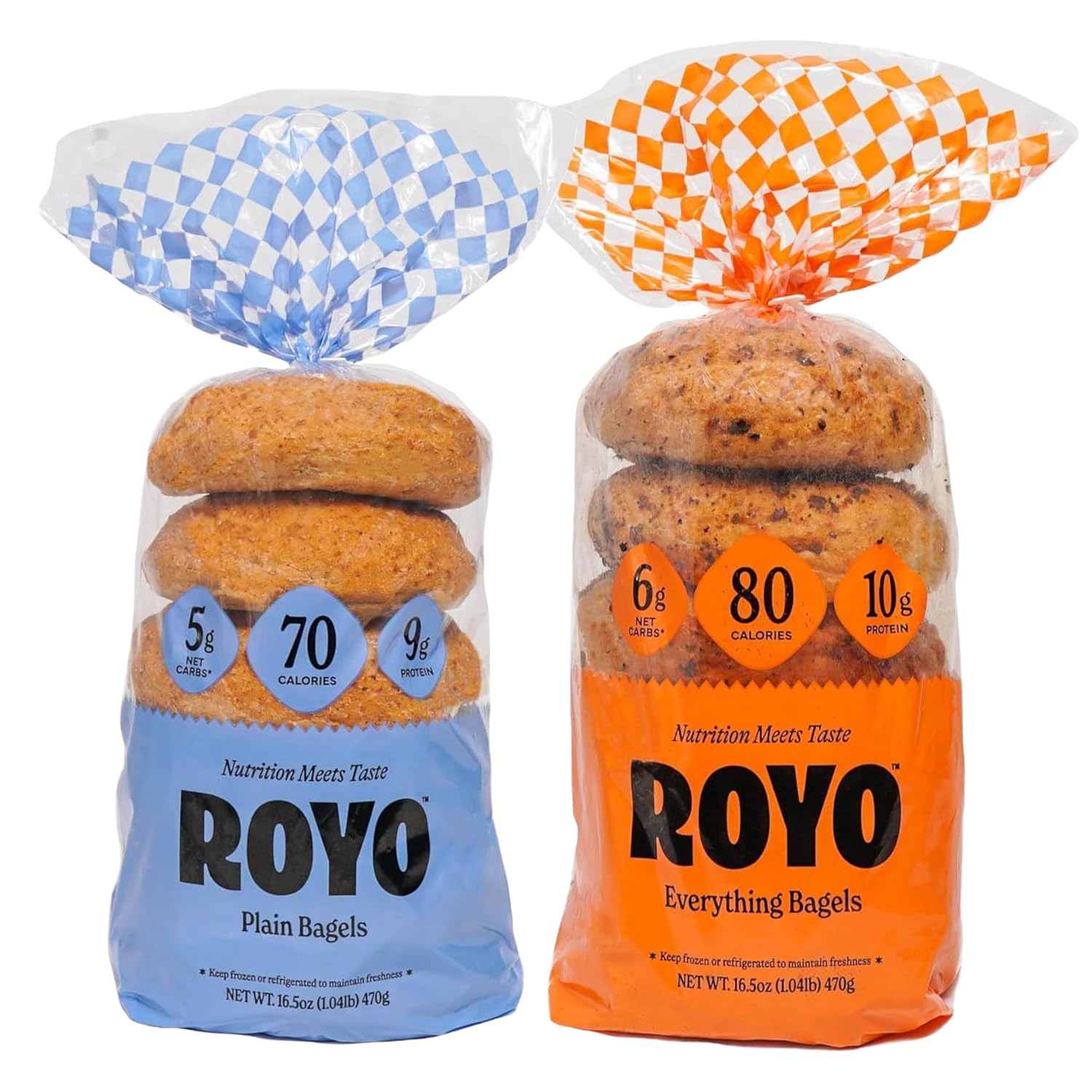 ROYO Plain & Everything Bagels 2-Pack | Low Carb | 70-80 Cal | High Fiber