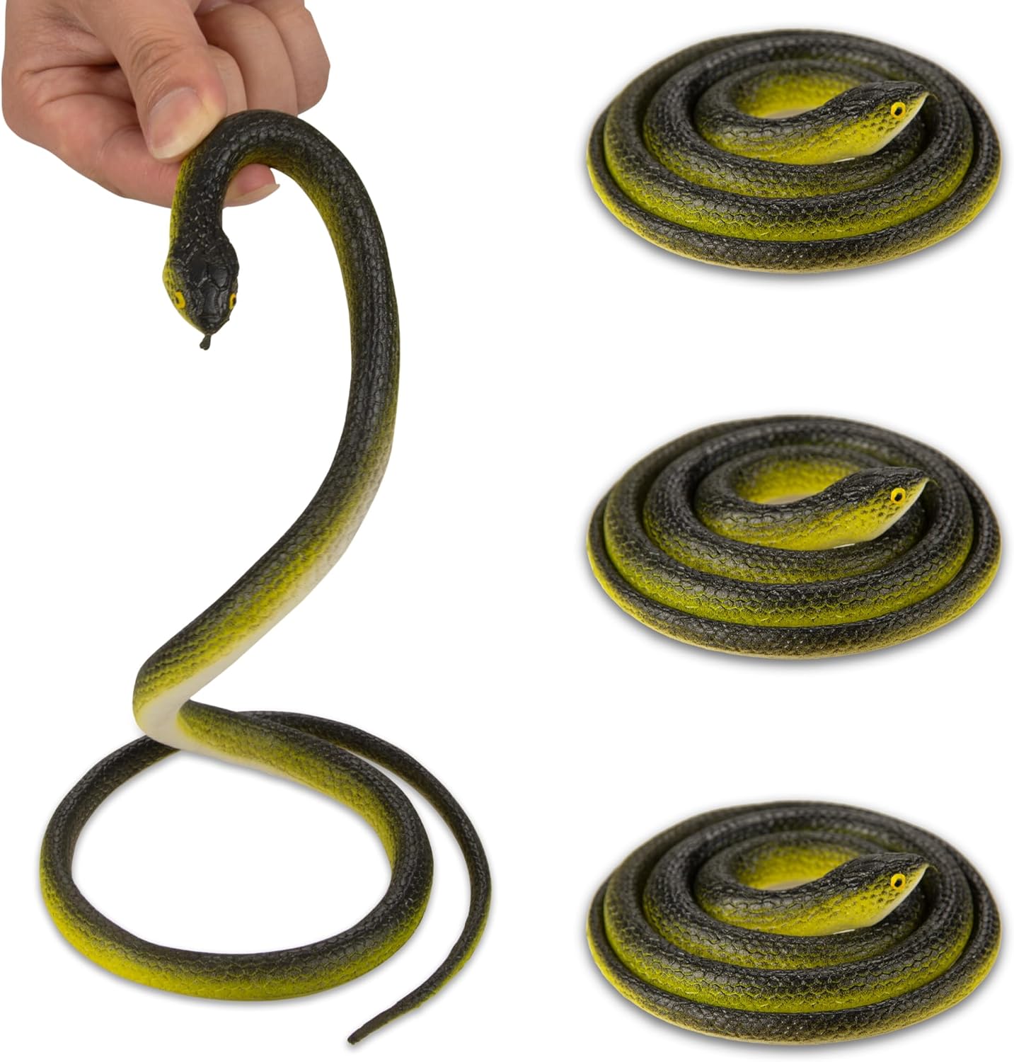 4 Pcs 31.5" Realistic Rubber Snake Toy Fake Snake Toy for Prank, Garden Props to Keep Birds Away, Gag Gift for Halloween April Fool's Day