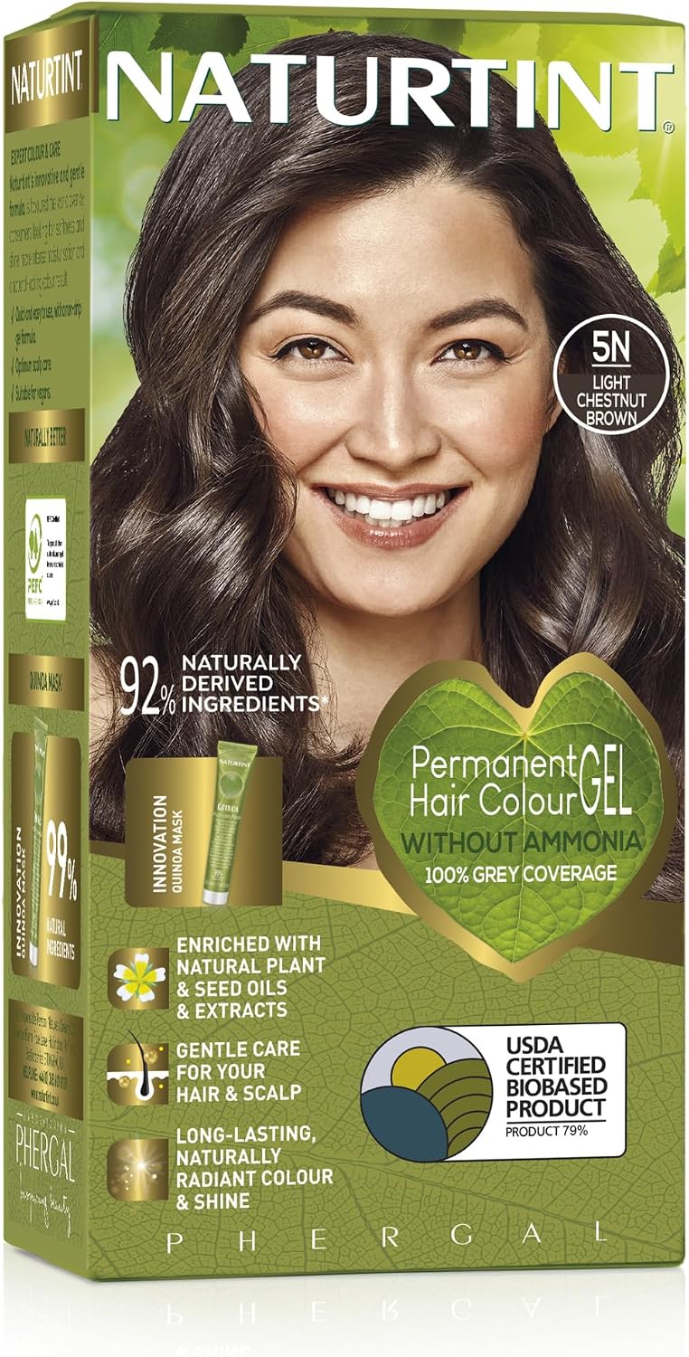 Naturtint Permanent Hair Colour Gel 5N Light Chestnut Brown, Plant Enriched, Biobased, Ammonia Free, Long Lasting Grey Coverage and Radiant Colour, Nourishment and Protection