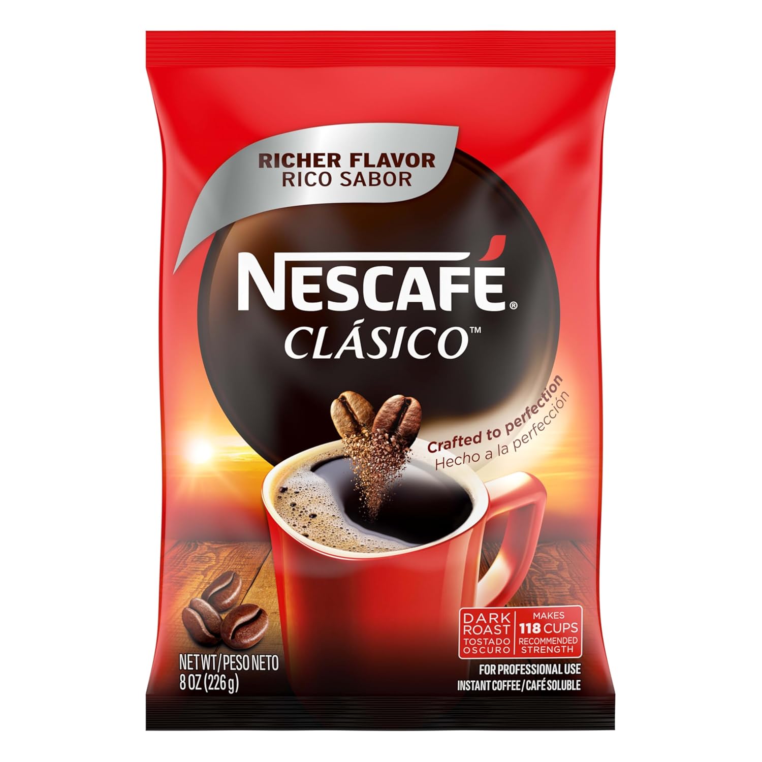 Nescafe Clasico Dark Roast Instant Coffee, 8 oz Pouch