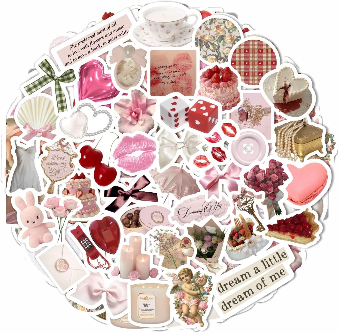 BulbaCraft100Pcs Coquette Stickers - Cute Stickers, Coquette Aesthetic, Small Waterproof Pink Decals for Phone Cases, Laptops and Water Bottles - Gifts for Women & Men