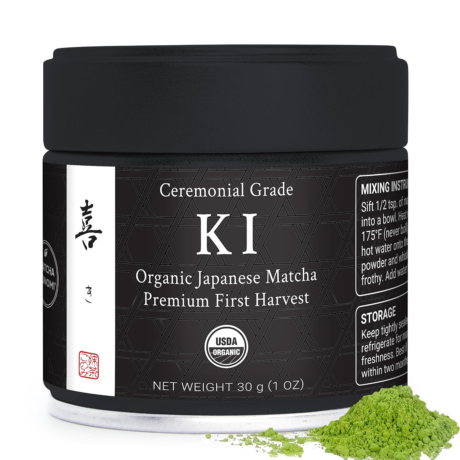 Ki Matcha 30g (1 oz) - Organic Premium Ceremonial Japanese Matcha Green Tea Powder - Zero Sugar - First Harvest - USDA Certified
