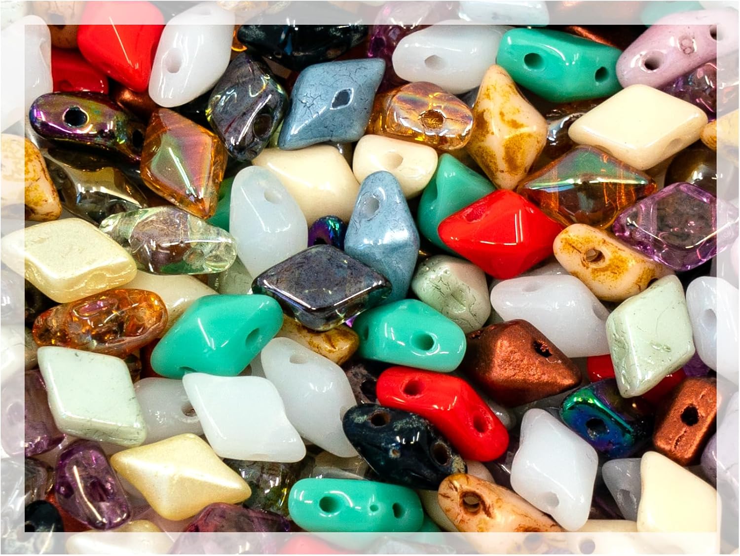 310+ pcs DiamonDuo 2-Hole Rhombus Glass Beads (Like GemDuo) 5 x 8 mm, Czech Republic, Mix