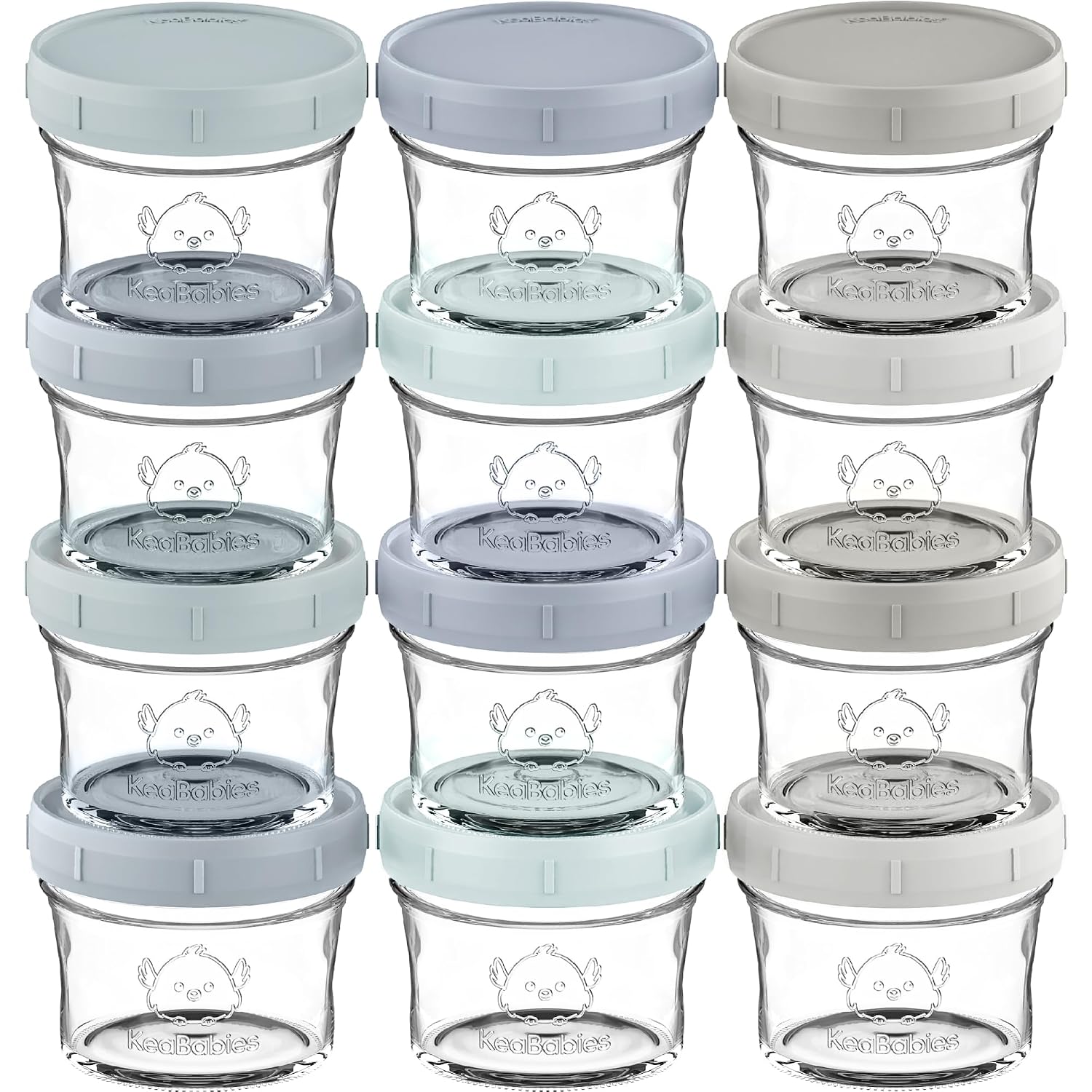 KeaBabies 12pk 4oz Glass Baby Food Containers - Leak-Proof, Microwavable Small Baby Glass Jars with Lids, Baby Food Storage Containers, Baby Snack Containers, BPA-Free Baby Food Jars (Slate)