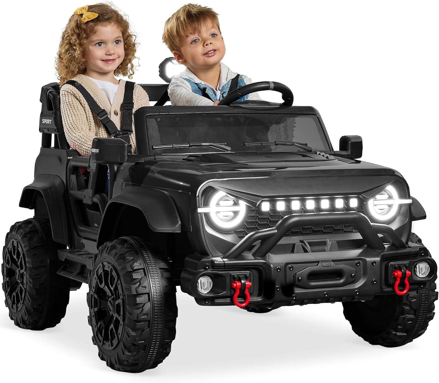 Best Choice Products Kids 24V 2-Seater Electric Ride On Car Truck w/ 132lb Weight Capacity, Parent Control, Bluetooth, LED Lights - Black