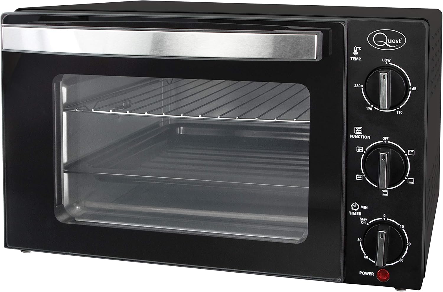 Quest 35399 20L Mini Countertop Oven 1500W / Multifunction Cooking Grill, Bake, Toast, Rotisserie, and Convection/Adjustable Temperature / 60 Mins Timer & Auto Shut Off with Bell