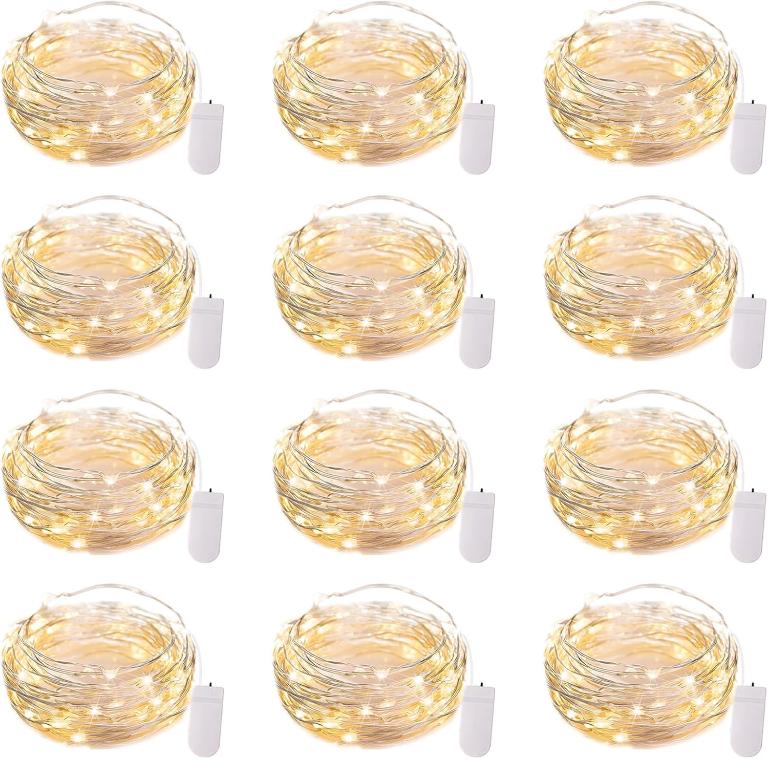 Brightown 12 Pack LED Fairy Lights Battery Operated String Lights - 7ft 20LED Waterproof Silver Wire Firefly Starry Moon Lights for DIY Crafts Wedding Table Centerpieces Party Ramadan Decorations