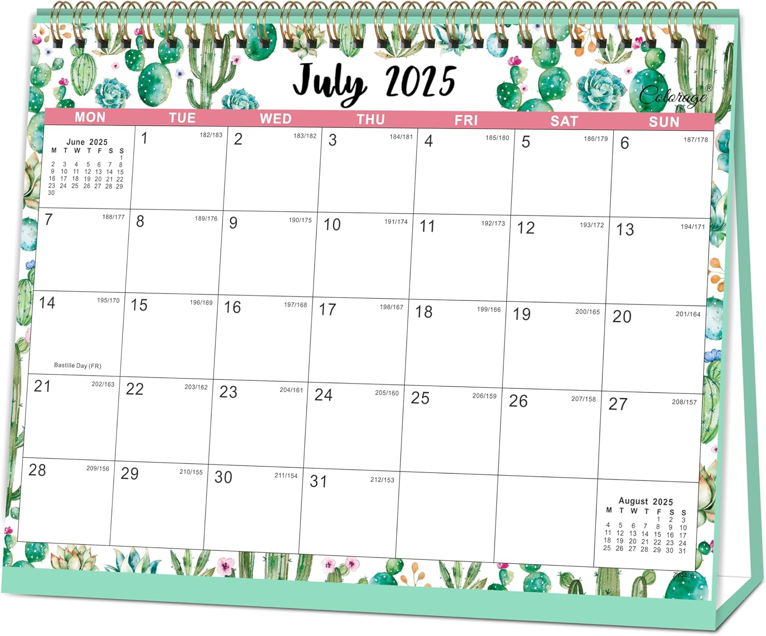 Calendar 2025-2026 UK - Desk Calendar 2025-2026, 18 Month Calendar from July 2025 - December 2025, 10" x 8.3", Stand Up Desk Calendar with Strong Twin-Wire Binding