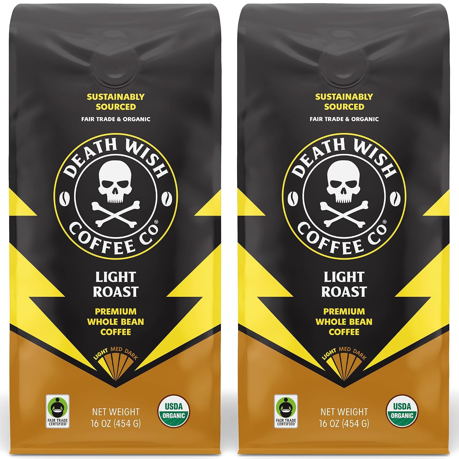 Death Wish Coffee - Light Roast Whole Bean Coffee, Organic and Fair Trade (2 pack)