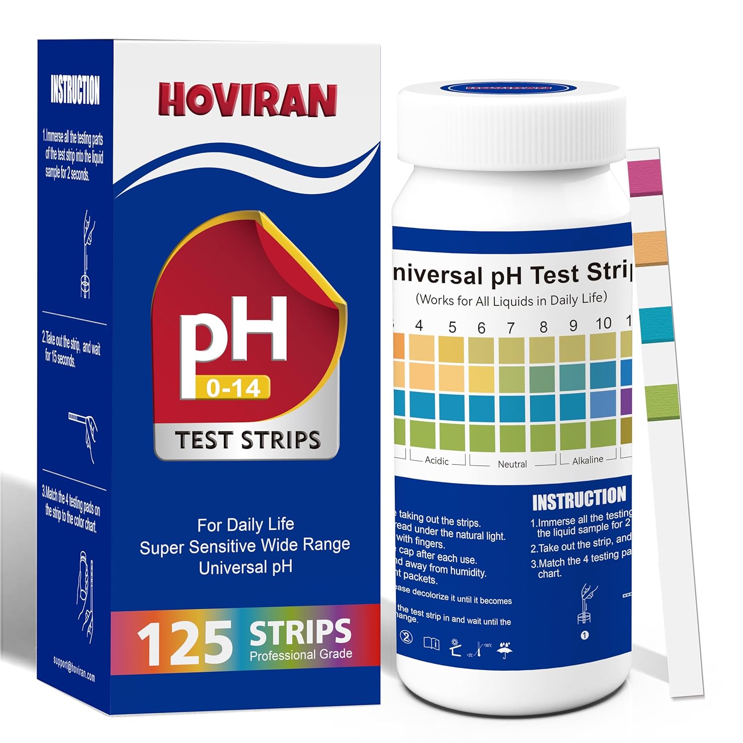 Universal pH Test Strips 0-14, Quick Accurate pH Testing Kit for Food, Soap Making & Kombucha, 125ct Litmus Paper pH Test Strips for Liquids, Drinking Water, Aquarium, Pool, Hot Tub, Spa