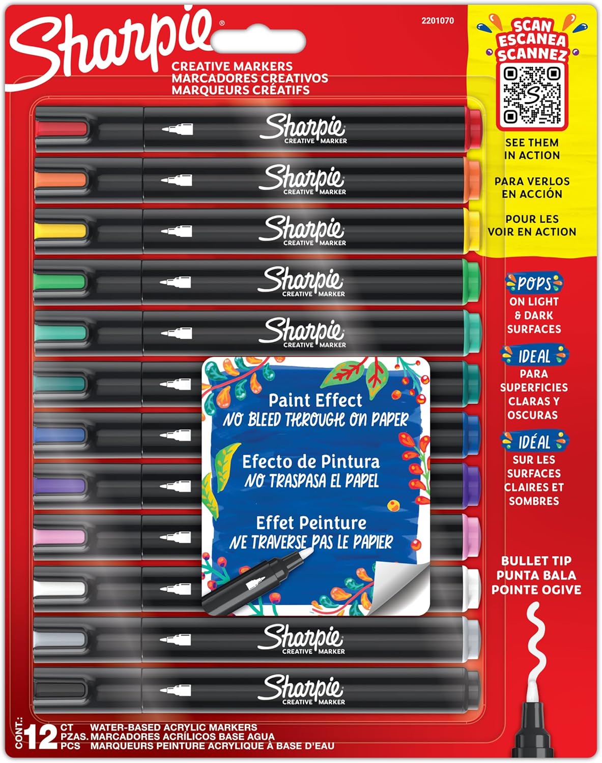 Sharpie Creative Marker Acrylic Paint Pens | Water-Based Paint Markers | No-Bleed Ink Writes on Most Surfaces | Bullet Tip | Crafting & Art Supplies | Assorted Colours | 12 Count