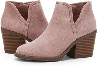 PiePieBuy Womens Ankle Boots Chunky Stacked Heel Slip on Shoes Faux Suede Side Zipper Casual Western Booties