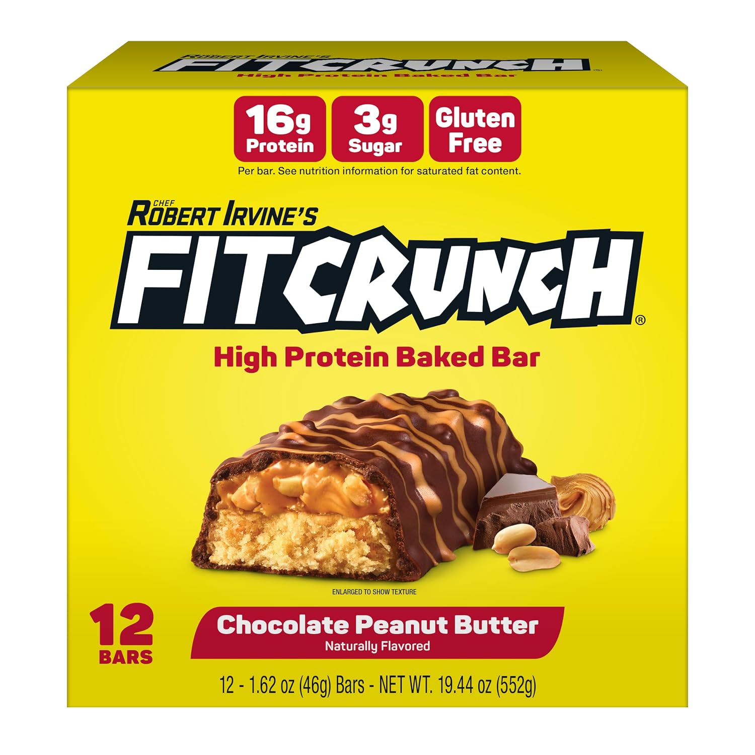 FitCrunch 16g High Protein Baked Bar, Chocolate Peanut Butter, 12 Ct