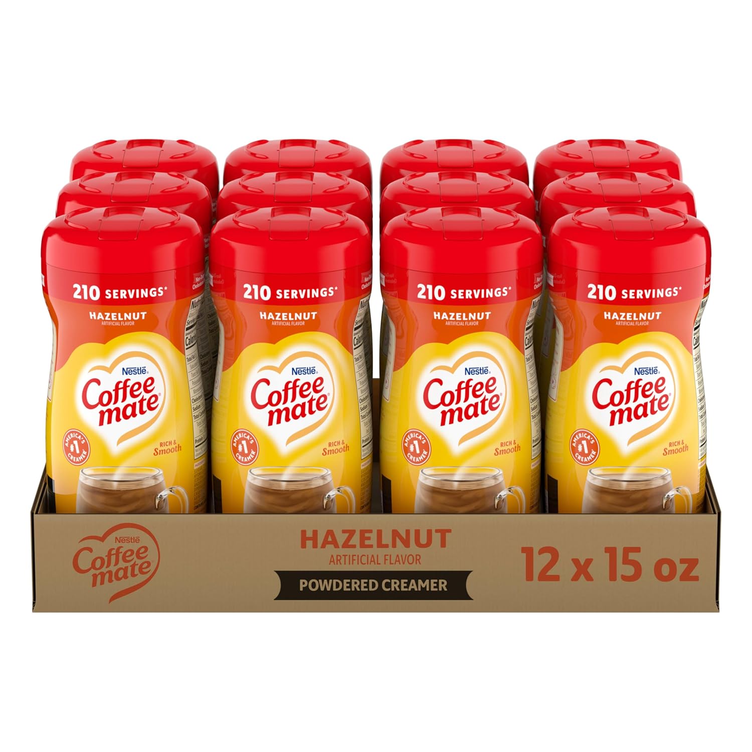 Nestle Coffee mate Coffee Creamer, Hazelnut, Non Dairy Powder Creamer, 15 oz Canister (Pack of 12)