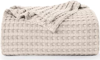 Utopia Bedding Cotton Waffle Blanket 300 GSM (Khaki - 90x84 Inches) Soft Lightweight Breathable Bed Blanket Full Size Layering Any Bed for All Season