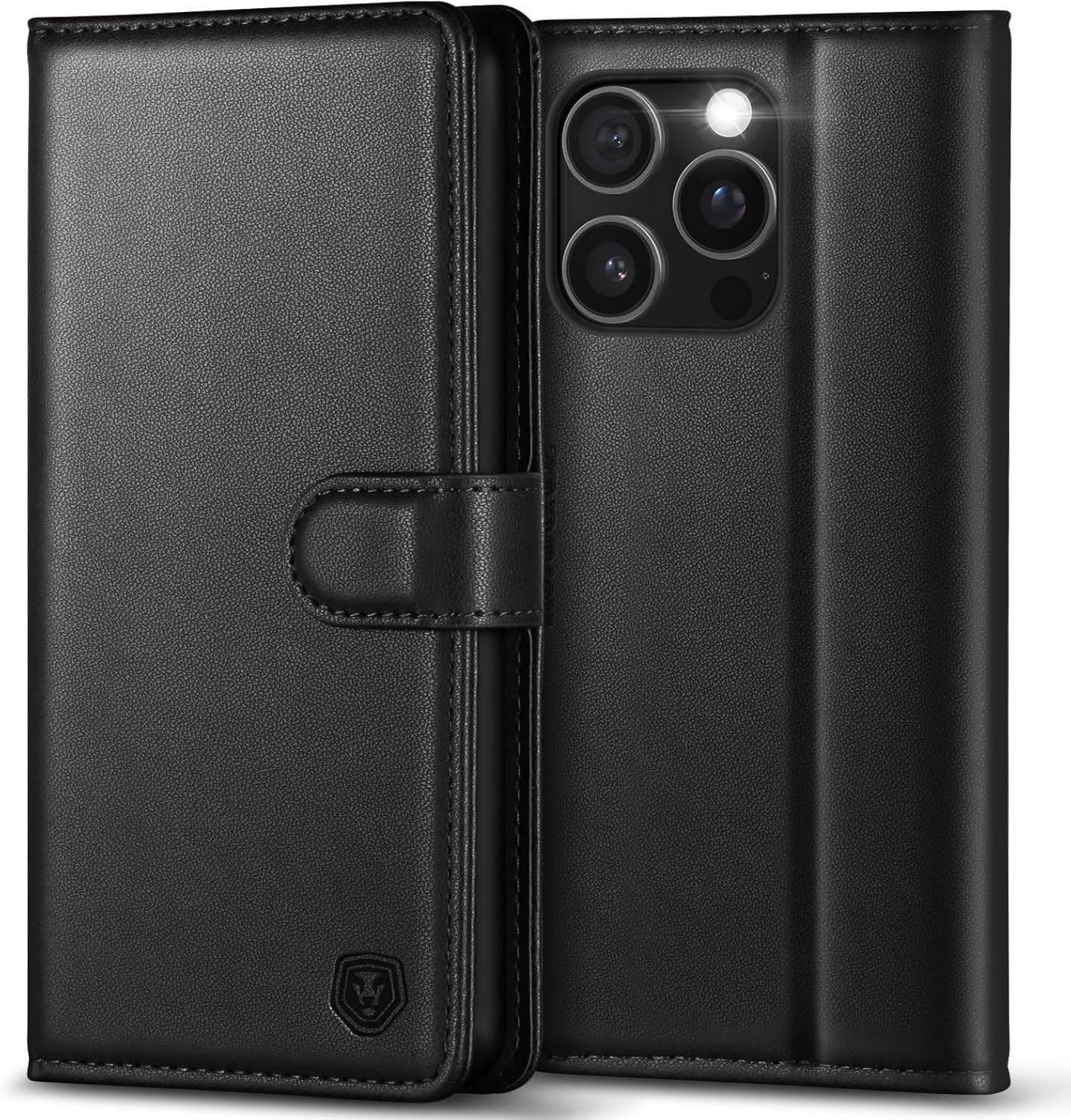 Kuafcase Compatible for iPhone 16 Pro Case with 4 Card Slots Magnetic Closure Kickstand Shockproof Protective Phone Case Compatible for iPhone 16 Pro - Black