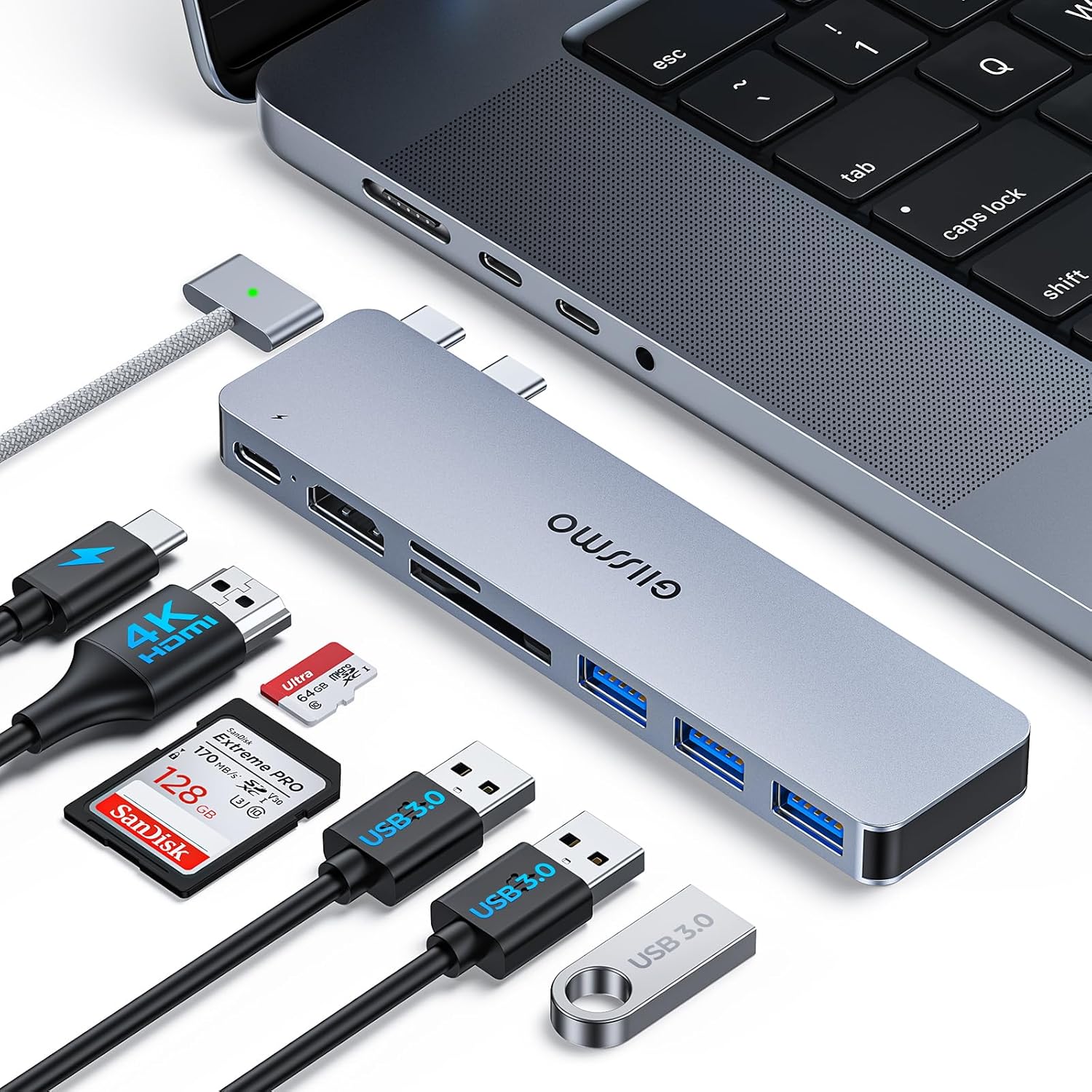 USB C Adapter HDMI Hub for MacBook Pro/Air M1 M2 M3 2024 2023 13" 15" 16",Mac USB Adapter 7-in-2, MacBook Accessories with HDMI, USB C and 3 USB A 3.0 Data Ports, SD&microSD Card Reader