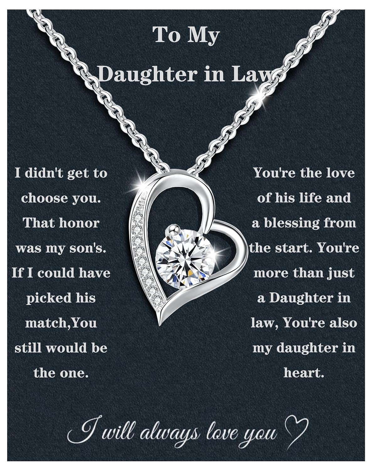 Christmas Gifts For Daughter In Law Necklace 925 Sterling Silver Daughter In Law Gifts From Mother In Law Birthday Gifts With Message Card &Gift Box (888-Heart01)