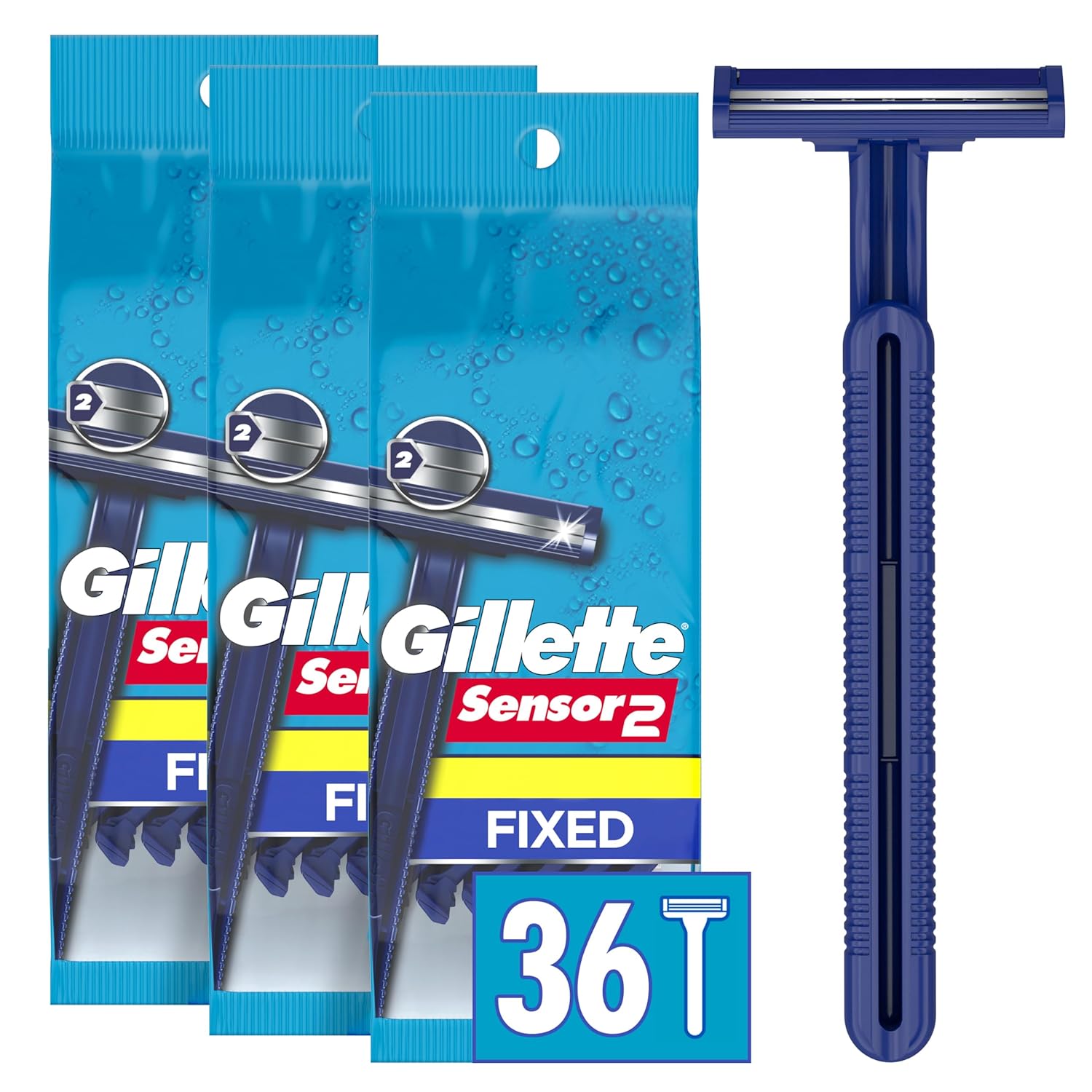 Gillette Sensor2 Men's Disposable Razor, 12 Count (Pack of 3), Blue