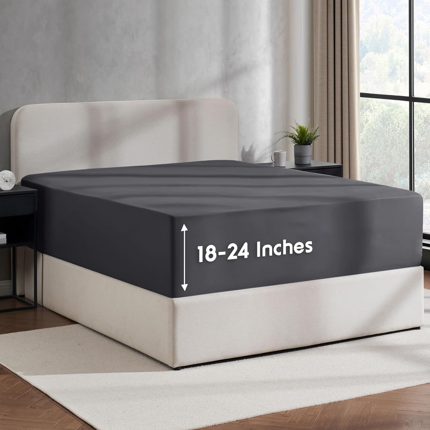Nestl Dark Grey Extra Deep Pocket King Fitted Sheet Only, Hotel Luxury King Size Fitted Sheets Easily Fits 18 to 24 Inch Mattress, Super Soft, Wrinkle-Free, and Breathable Sheets with Corner Straps