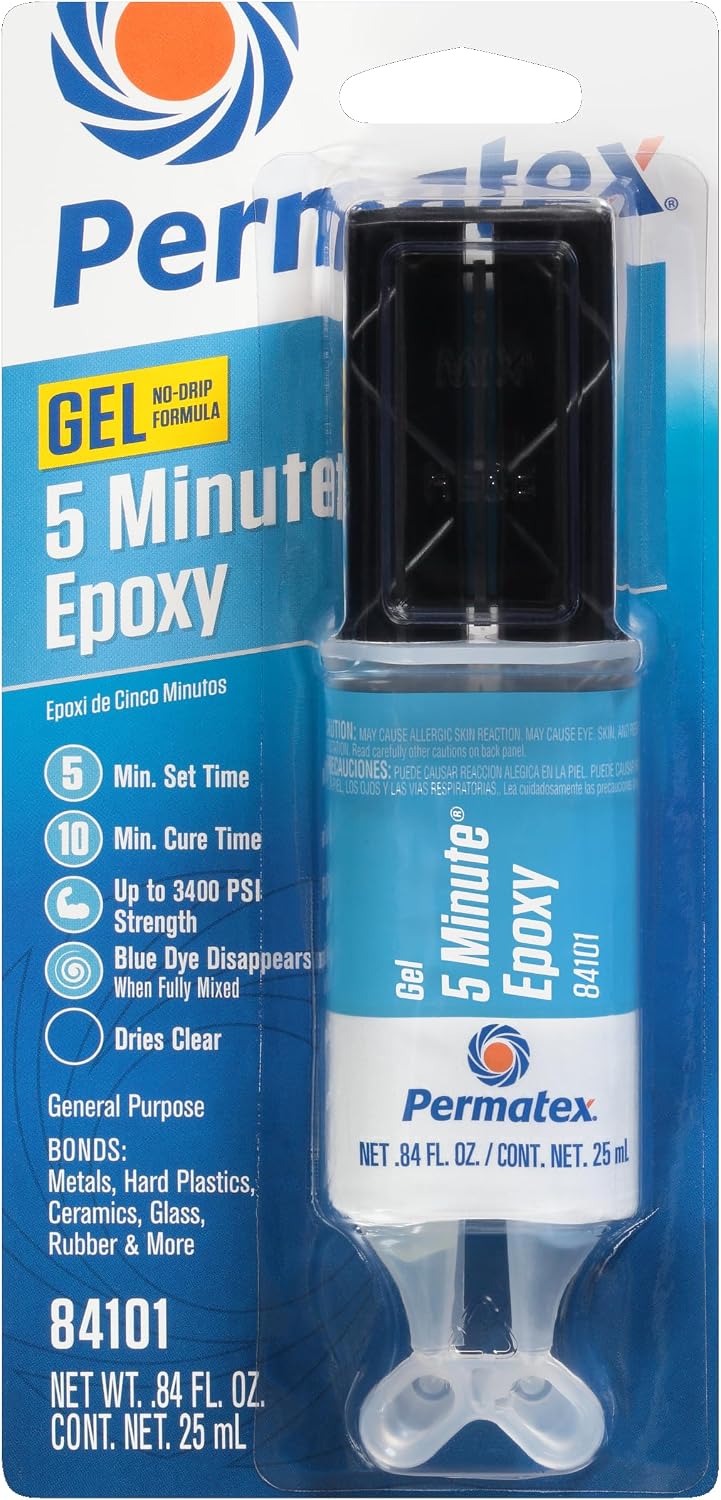 Permatex 84101 5 Minute Epoxy Gel, General Purpose non drip formula for mess free application, Water Resistant non shrinking formula, No clamping required 1 x 25ml