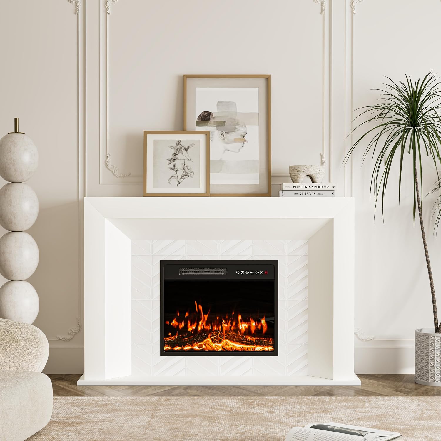 50 inch Electric Fireplace with Mantel, Fireplace TV Stand with 23" Insert Heater for Living Room Bedroom, 12 Flame Colors, Remote Control, Touch Screen, Timer, Toasted Almond