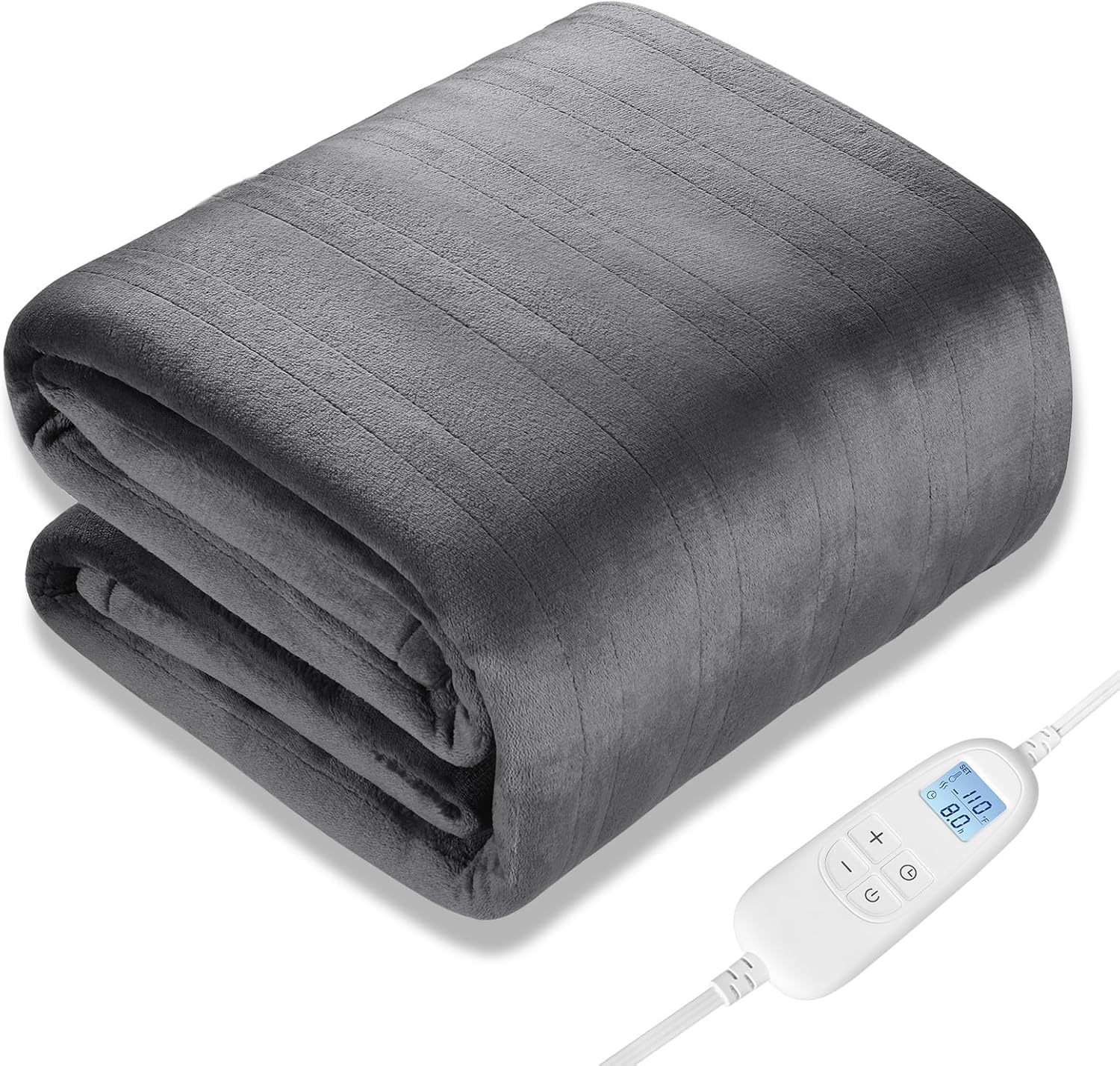 Electric Heated Blanket Queen Size 84" x 90" | 6 Heating Levels & 8h Auto Timer | Full Body Fast Heating and Ultra Soft Flannel, Machine Washable Bed Sofa Home Office Use, Grey